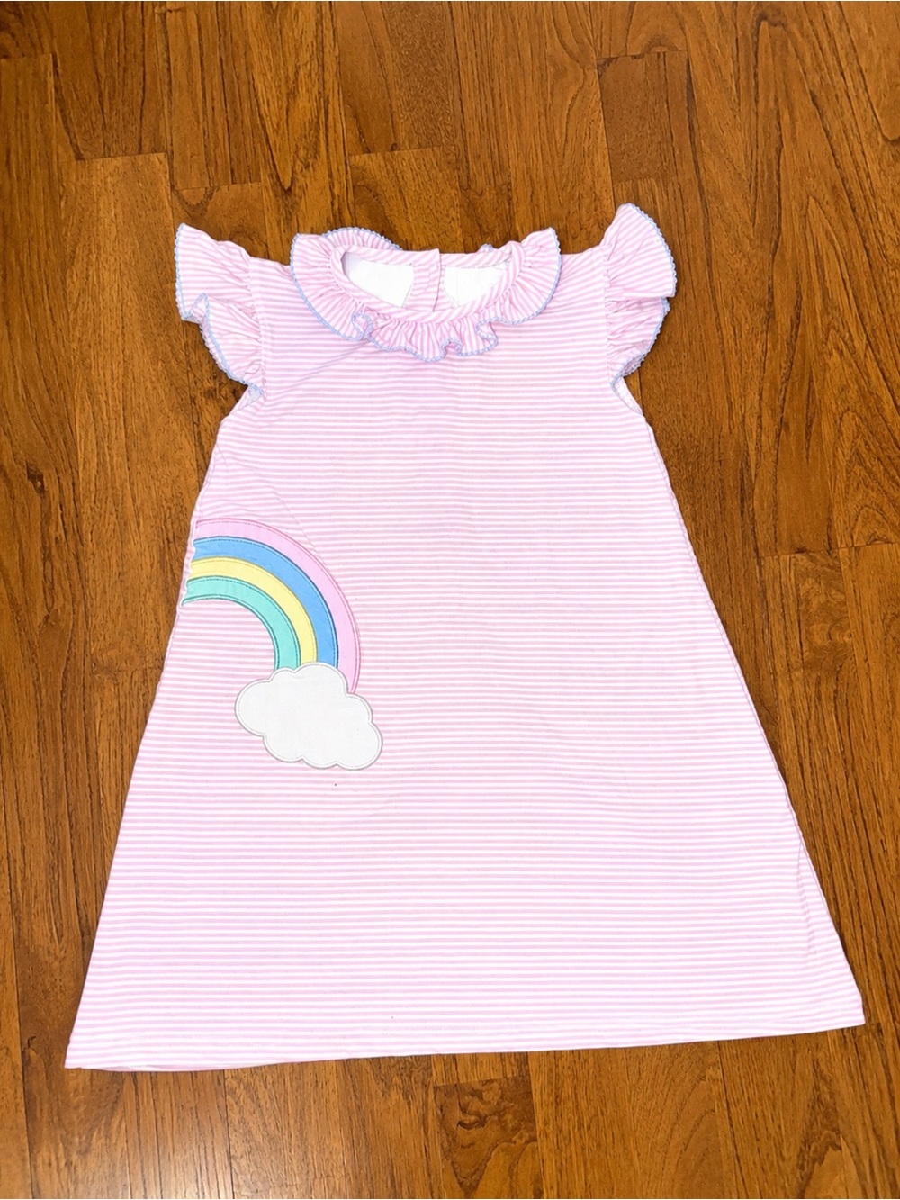 Pink Striped Rainbow Appliqué Kids Dress